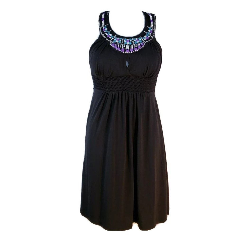 Candies Womens Dress Black Beaded‎ Halter Boho Peep Hole Front Size XS Stretch